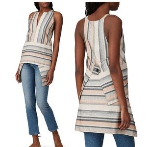 Rosetta Getty Apron Wrap Halter Top Tan Black Jacquard Stripe Sleeveless Tunic